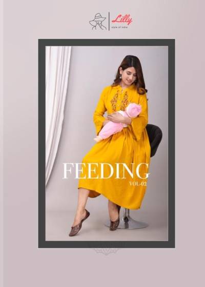 FEEDING VOL 2 BY LILLY STYLE OF INDIA RAYON EMBROIDERY KURTI WHOLESALER IN SURAT